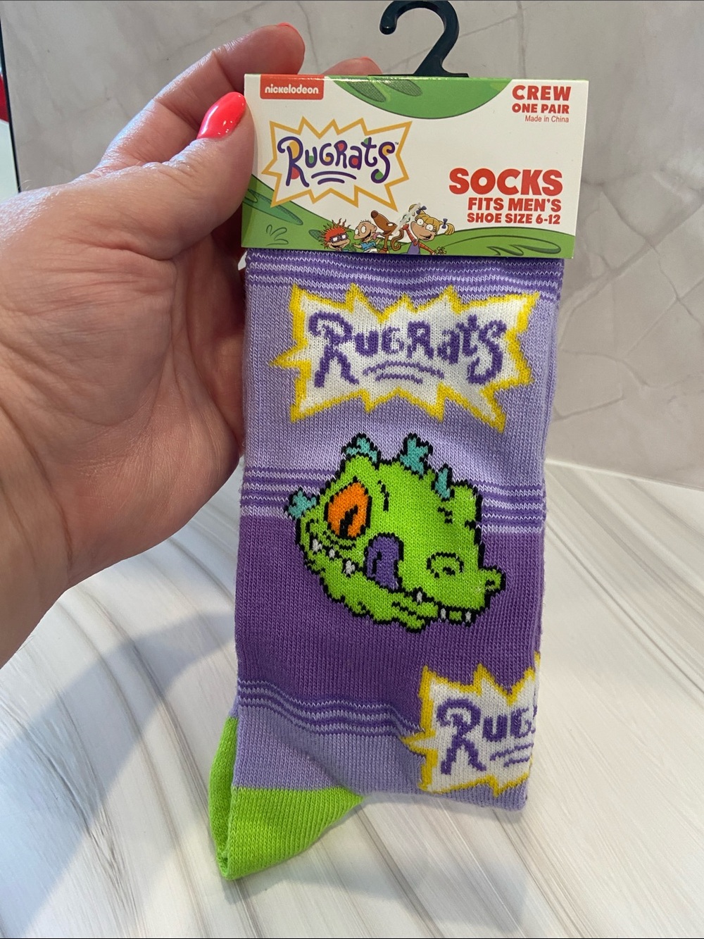 Nickelodeon Rugrats Crew Socks in Purple & Green with Yellow Accents